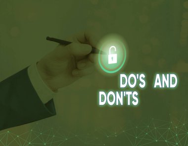 Kelime yazma Dos And Don 't TS. Bazı faaliyet ve eylemlerle ilgili kurallar ve gelenekler için iş kavramı.