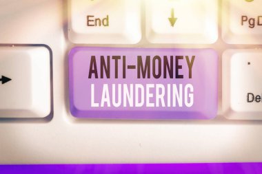 Kara Para Aklamayı Önleyici'yi gösteren bir metin işareti. Kavramsal fotoğraf düzenlemeleri yasadışı eylemler yoluyla gelir elde durdurmak.