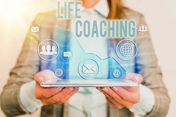 Conceptuele hand schrijven toont Life coaching. Zakelijke fotopresentatie demonstreren om te helpen tonen hun doelen te behalen in de loopbaan. — Stockfoto