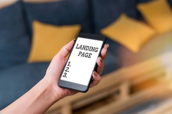 A Landing Page-et ábrázoló levél. Üzleti fotó bemutató weboldal, hogy a felhasználó megérkezik, miután rákattintott egy hiperlinkre. — Stock Fotó