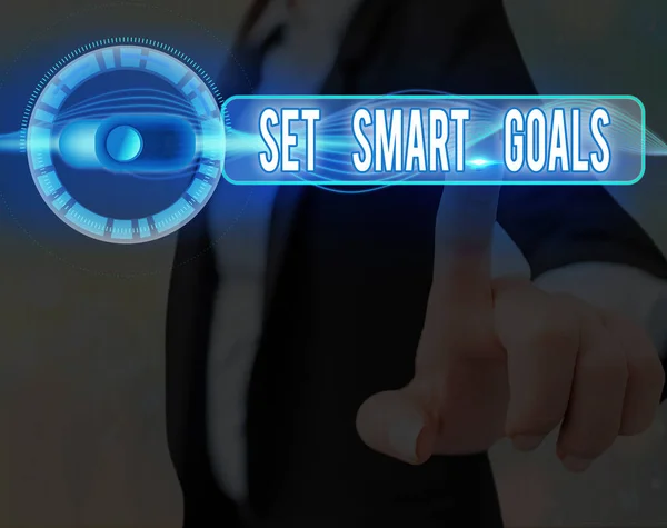 Escrita de mão conceitual mostrando Set Smart Goals. Lista de texto de foto de negócios para esclarecer suas ideias concentrar esforços usar o tempo sabiamente. — Fotografia de Stock