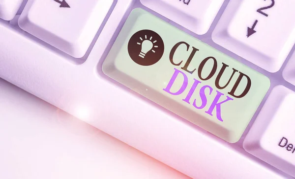 Writing note showing Cloud Disk. Business photo showcasing web base service that provides storage space on a remote server.