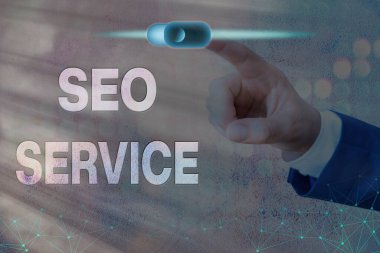 Kelime yazma Seo Servisi. Web sitesinin görünürlüğünü artırmak için teknikler ve prosedürler konsepti.