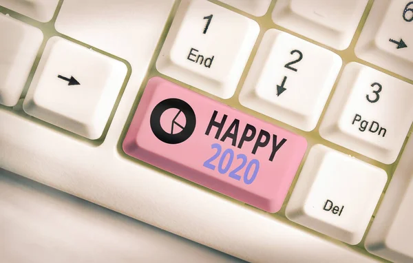 Написання нотаток, що показують Щасливий 2020 рік. Ділові фото демонструють почуття, що показують або викликають задоволення або задоволення на 2019 рік . — стокове фото