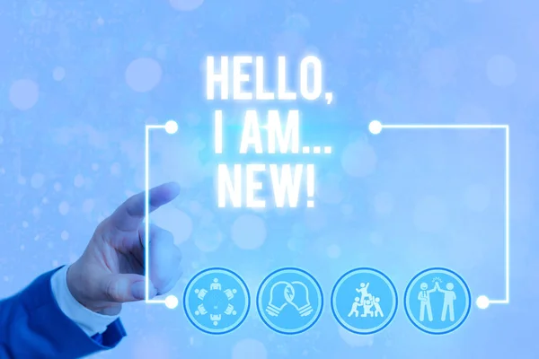 Escribir texto a mano Hello I Am New. Concepto que significa saludo usado o comenzar una conversación telefónica . —  Fotos de Stock