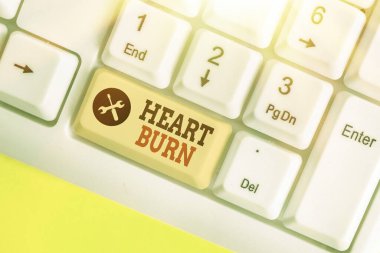 Writing note showing Heart Burn. Business photo showcasing a burning sensation or pain in the throat from acid reflux.