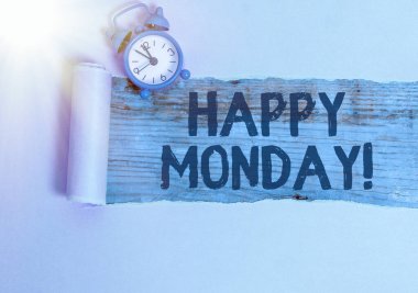 Mutlu Pazartesi'yi gösteren bir metin işareti. Kavramsal fotoğraf ona büyük yeni bir hafta dilemek için sipariş gösteren söylüyorum.