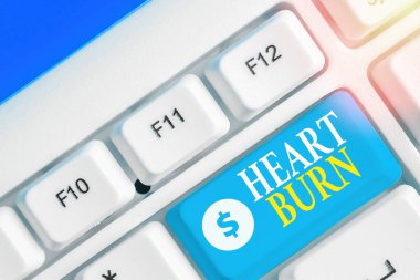 Writing note showing Heart Burn. Business photo showcasing a burning sensation or pain in the throat from acid reflux.