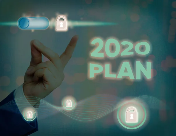 Fogalmi kézírás a 2020-as tervről. Üzleti fotó bemutatása a célok és tervek beállítása a folyó évre vagy 2020-ra. — Stock Fotó