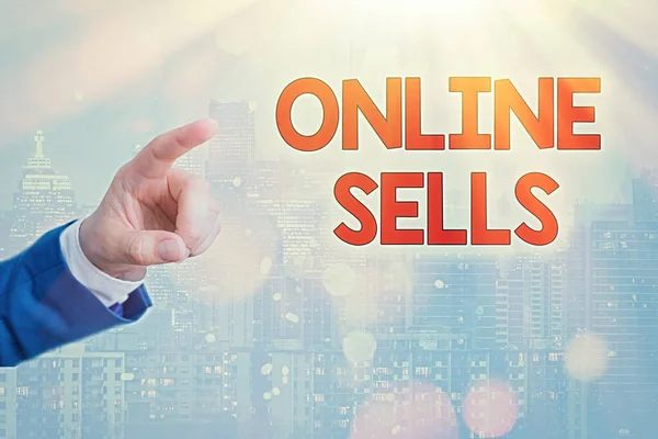 Nota di scrittura che mostra le vendite online. Le foto aziendali che mostrano i venditori vendono direttamente beni o servizi su Internet . — Foto Stock