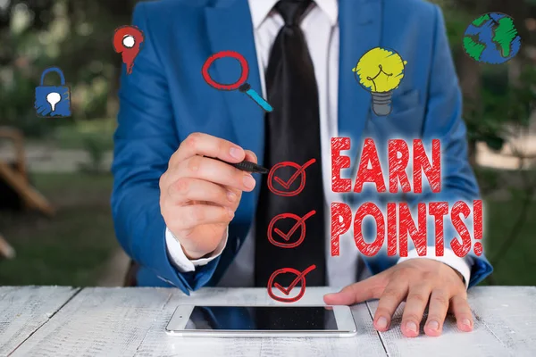Conceptual hand writing showing Earn Points. Business photo text collecting scores in order qualify to win big prize.