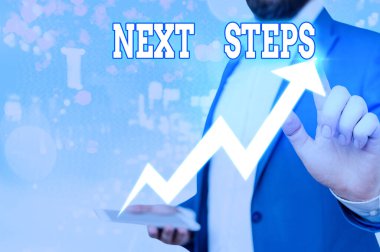 Sonraki Adımları gösteren metin işareti. Kavramsal fotoğraf bitirdikten sonra yaptığın ya da planladığın bir şey..