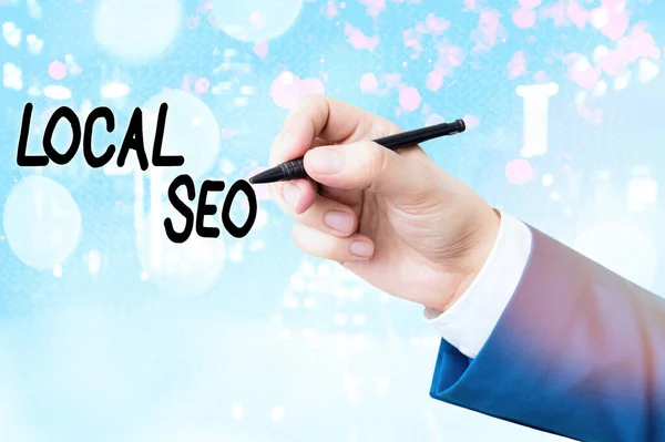 Conceptual hand writing showing Local Seo. Business photo text helps businesses promote products and services to local customers. — Stock Photo, Image