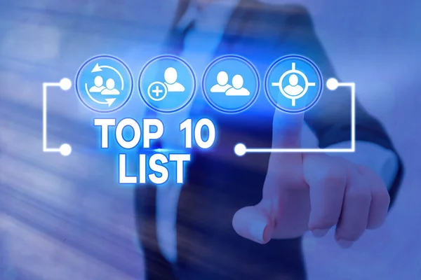 Conceptual hand writing showing Top 10 List. Business photo showcasing the ten most important or successful items in a particular list. — Stock Photo, Image