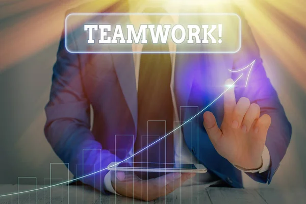 Writing note showing Teamwork. Business photo showcasing combined action of group especially when effective and efficient. — Stock Photo, Image