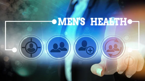 Text sign showing Mens Health. Conceptual photo state of complete physical mental and social well being by man.
