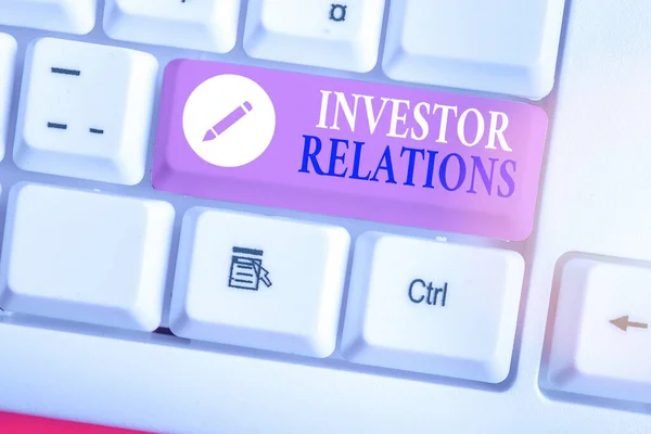Skriftlig anteckning som visar Investor Relations. Företagsfoto visar upp ledningsansvar som integrerar finans. — Stockfoto