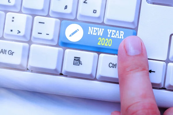 Írócetli, amely bemutatja az új évet 2020. Üzleti fotó bemutatása Üdvözlet Ünnepi Friss Kezdet A legjobb kívánságok. — Stock Fotó