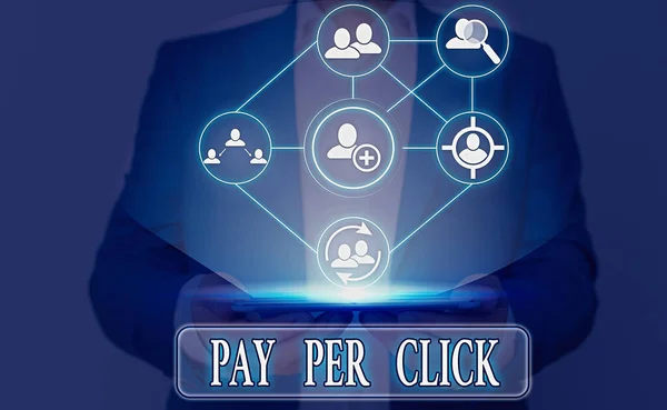 Conceptual hand writing showing Pay Per Click. Business photo showcasing internet marketing in which payment is based on clickthroughs. — Stock Photo, Image