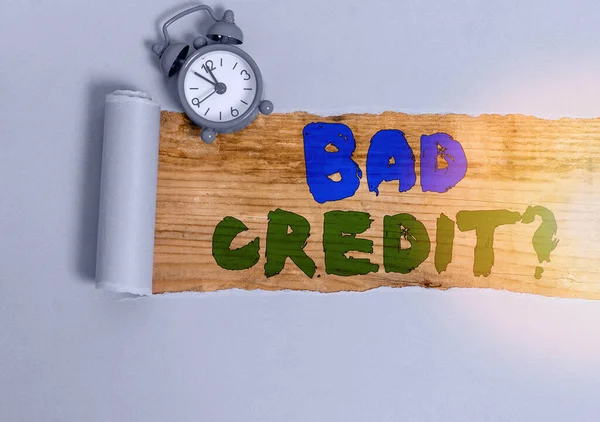 Writing note showing Bad Creditquestion. Business photo showcasing inability to repay a debt on time and in full. — Stock Photo, Image