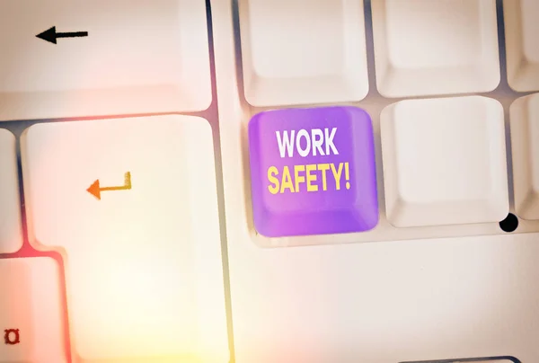 Znak tekstowy przedstawiający bezpieczeństwo pracy. Konceptualna polityka fotograficzna i procedury zapewniające zdrowie pracowników. — Zdjęcie stockowe