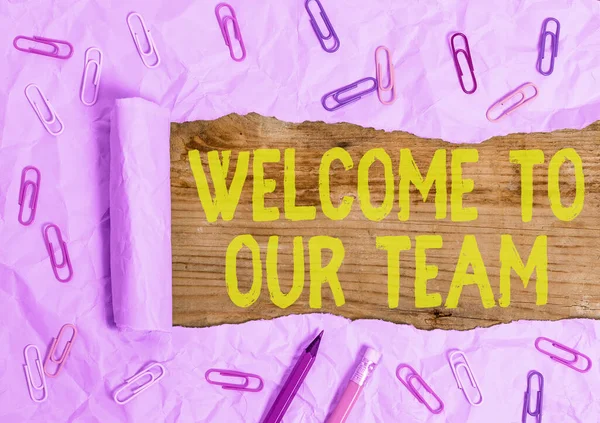 Conceptual hand writing showing Welcome To Our Team. Business photo text introducing another demonstrating to your team mates.