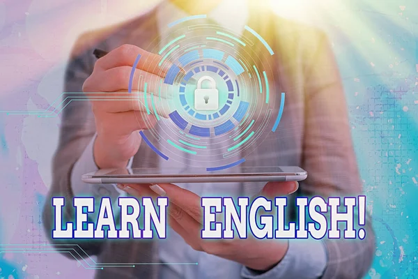 Writing note showing Learn English. Business photo showcasing gain acquire knowledge in new language by study. — Stock Photo, Image