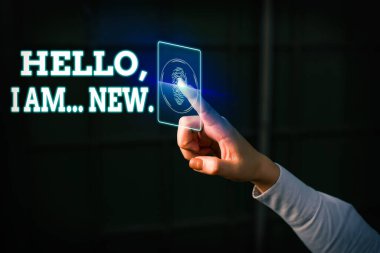 Kelime yazma metin Merhaba Ben Yeniyim. Bir grupta kendini taze işçi veya öğrenci olarak tanıtmak için iş kavramı.