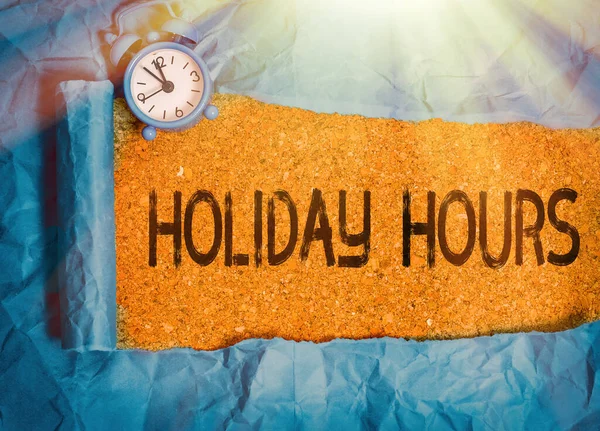 Handwriting text writing Holiday Hours. Concept meaning employee receives twice their normal pay for all hours. — Stock Photo, Image