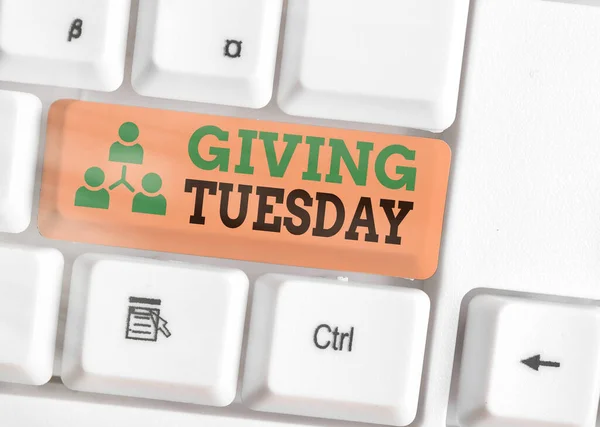 Word writing text Giving Tuesday. Business concept for international day of charitable giving Hashtag activism.