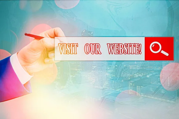 Conceptual hand writing showing Visit Our Website. Business photo text visitor who arrives at web site and proceeds to browse.