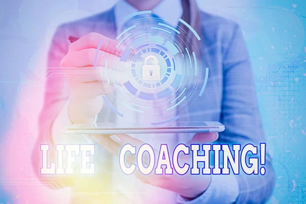 Writing note showing Life Coaching. Business photo showcasing Employee employed to help showing attain their goals in career.