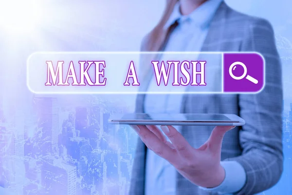 Konceptuell handstil som visar Make A Wish. Affärsfoto visar att önska en situation som skiljer sig från den som finns. — Stockfoto
