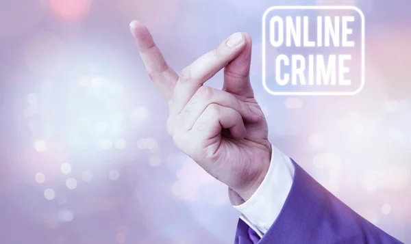 Scrivere una nota che mostra il crimine online. Foto d'affari che mostrano crimini o attività online illegali commessi su Internet . — Foto Stock