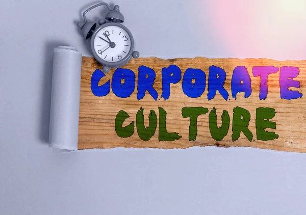 Writing note showing Corporate Culture. Business photo showcasing pervasive values and attitudes that characterize a company.