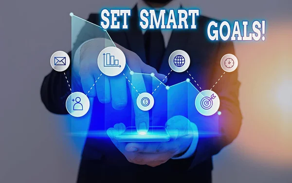 Tekstbord met Set Smart Goals. Conceptuele fotocriteria als leidraad bij het vaststellen van doelstellingen. — Stockfoto