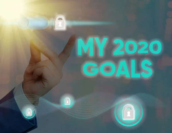 Conceptual hand writing showing My 2020 Goals. Business photo showcasing setting up personal goals or plans for the current year.