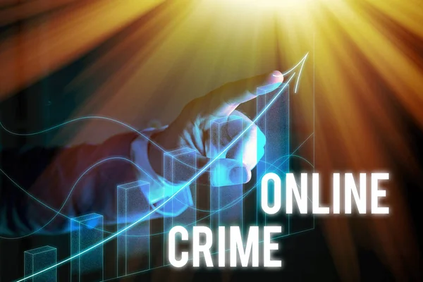 Scrittura di testi online Crimine. Concetto di business per la criminalità o l'attività online illegale commessa su Internet . — Foto Stock