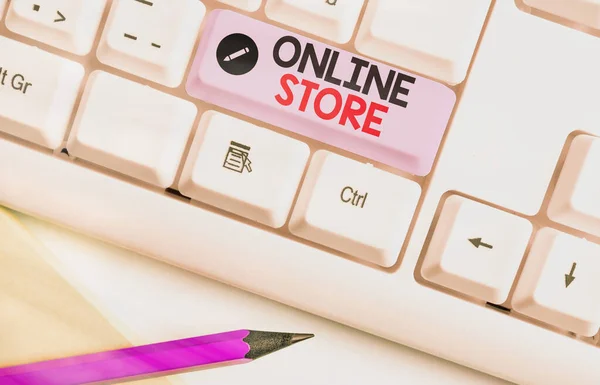 Writing note showing Online Store. Business photo showcasing A website that offers items for sale and accepts credit cards.