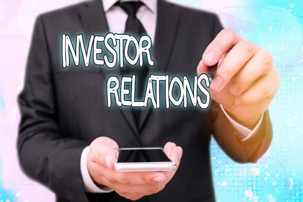 Handstilstext Investor Relations. Begreppet ledningsansvar som integrerar finansiering. — Stockfoto
