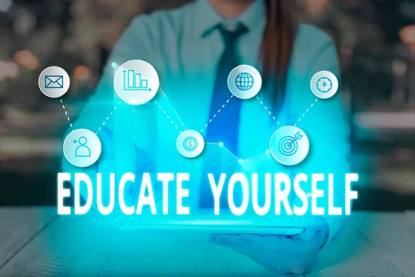 Writing note showing Educate Yourself. Business photo showcasing prepare oneself or someone in a particular area or subject. — Stock Photo, Image