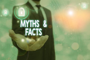 Mitler ve Gerçekler gösteren not yazma. Görünüşte tarihsel olayların genellikle geleneksel hikaye vitrine İş fotoğraf.