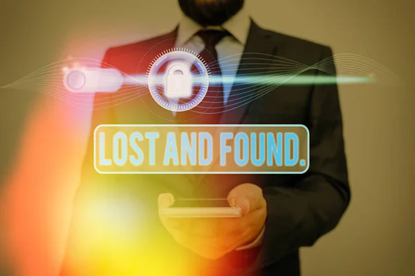 Word writing text Lost And Found. Business concept for a place where lost items are stored until they reclaimed. — Stock Photo, Image