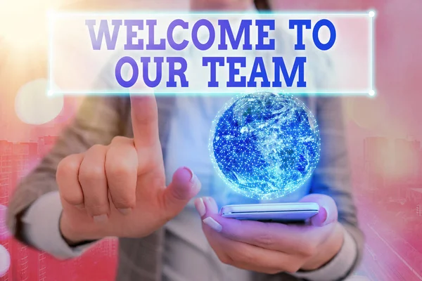 Handwriting text writing Welcome To Our Team. Concept meaning introducing another demonstrating to your team mates Elements of this image furnished by NASA. — Stock Photo, Image