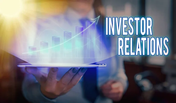 Nota escrita que muestra las relaciones con los inversores. Foto de negocios mostrando la responsabilidad de gestión que integra las finanzas . — Foto de Stock