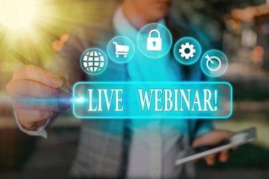 Live Webinar yazılı el yazısı metin. Web üzerinden aktarılan kavram anlamı sunum ders veya seminer.