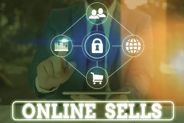 文字文字在线销售。卖方在互联网上直接销售商品或服务的商业概念. — 图库照片