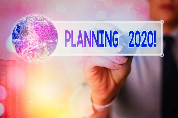 Word writing text Planning 2020. Business concept for process of making plans for something next year Elements of this image furnished by NASA. — 图库照片