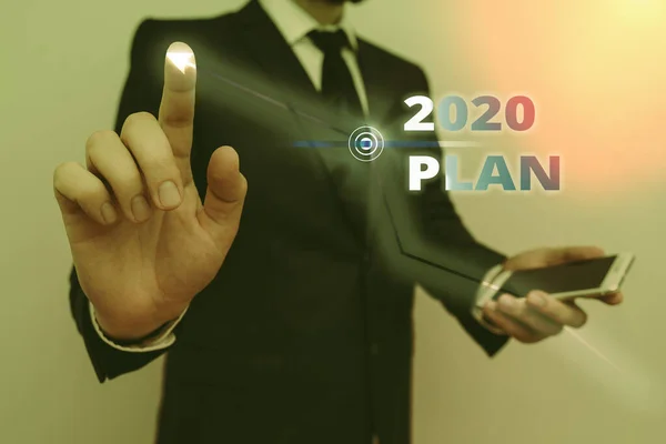 Writing note showing 2020 Plan. Business photo showcasing setting up your goals and plans for the current year or in 2020. — Stock Photo, Image