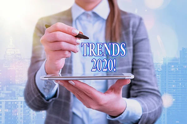 Textzeichen mit Trends 2020. Konzeptionelle Foto allgemeine Richtung, in der sich etwas entwickelt oder verändert. — Stockfoto
